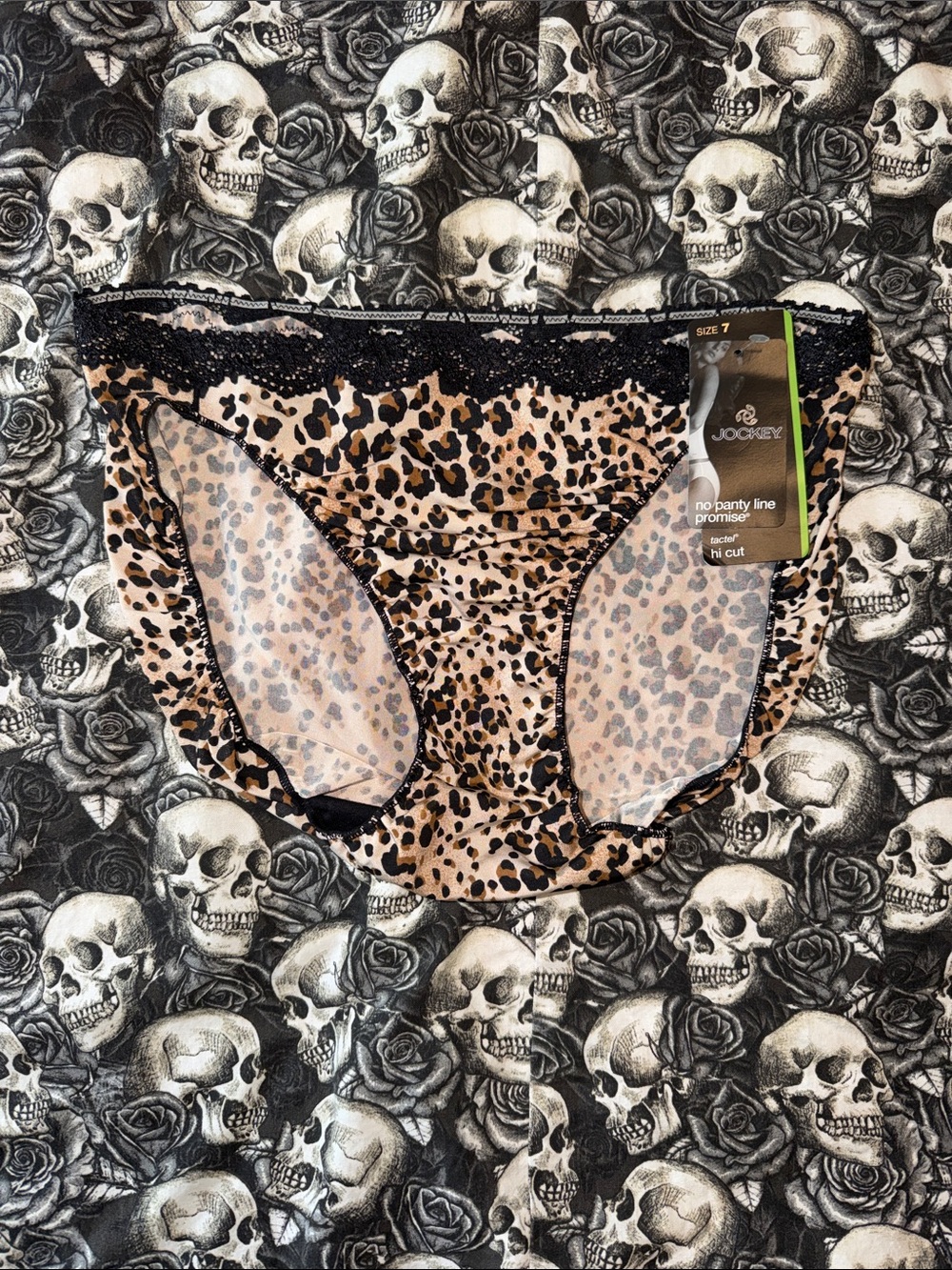 VINTAGE wild cat Jockey Leopard-Print Hi-Cut Panty with Black Lace Trim AS IS